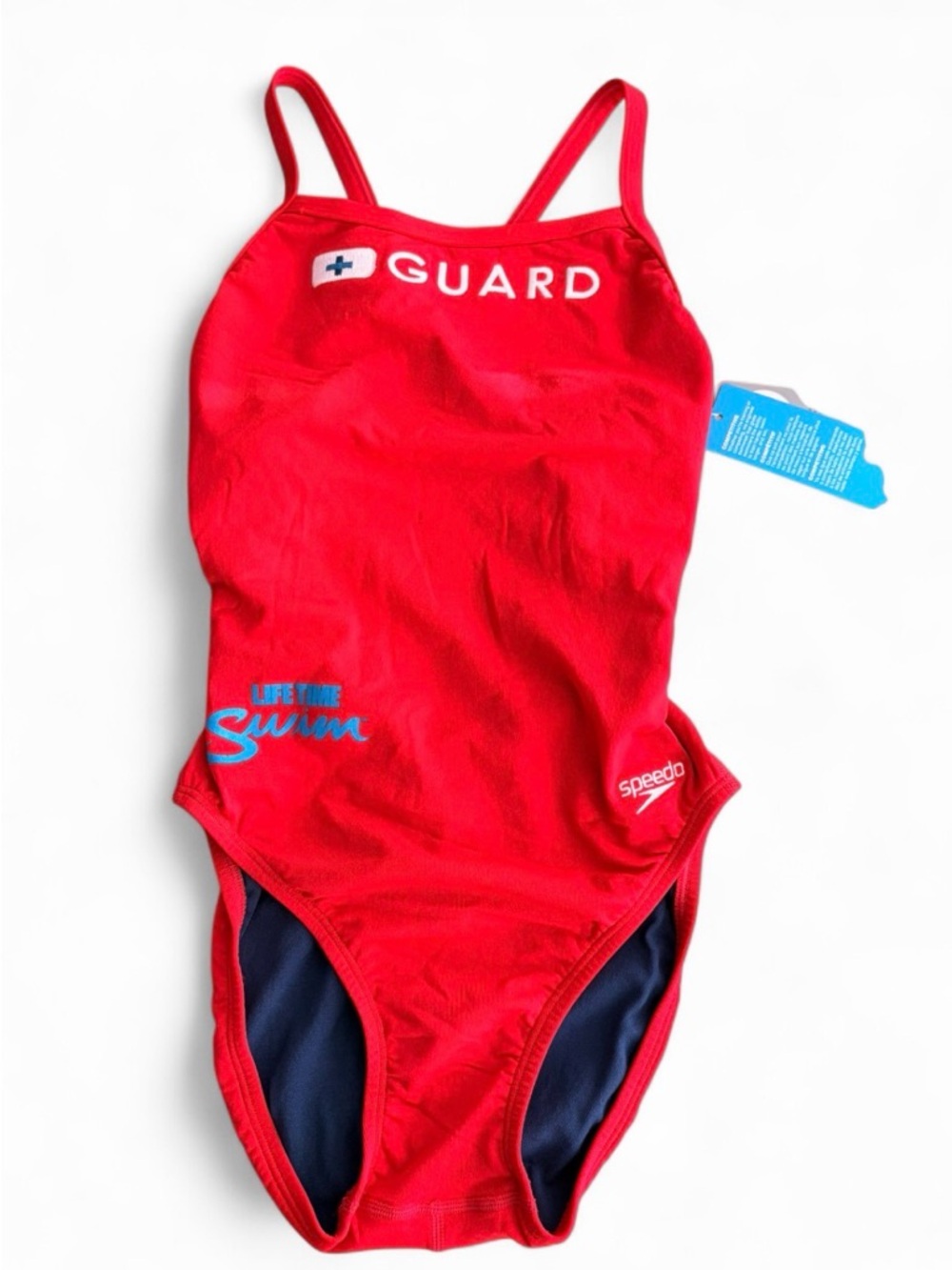 Speedo Women’s 8/34 Red 'Guard' One-Piece Swim Suit with Blue Accents